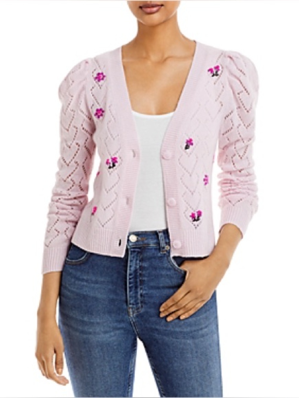 AQUA Cashmere
Embroidered Pointelle Cashmere Cardigan